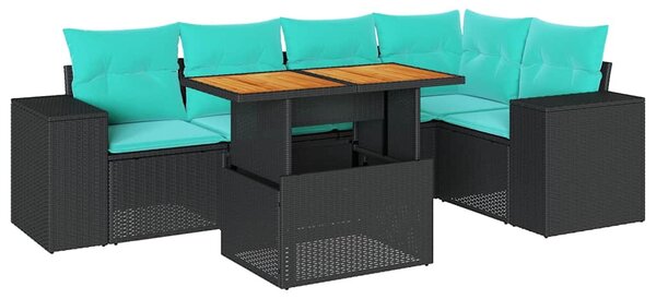 6 részes fekete polyrattan kerti ülőgarnitúra párnákkal