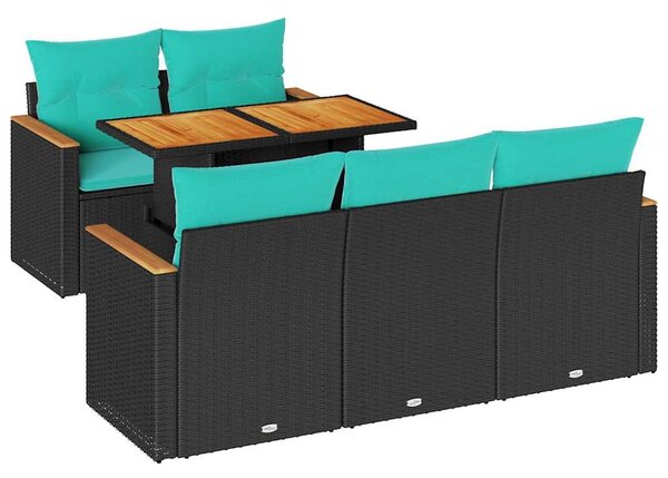 6 részes fekete polyrattan kerti ülőgarnitúra párnákkal