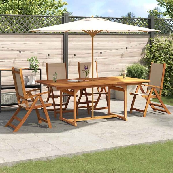 5 részes tömör akácfa és textilén kerti étkezőgarnitúra