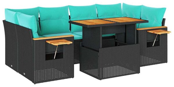 7 részes fekete polyrattan kerti ülőgarnitúra párnával