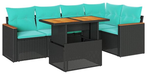 6 részes fekete polyrattan kerti ülőgarnitúra párnákkal