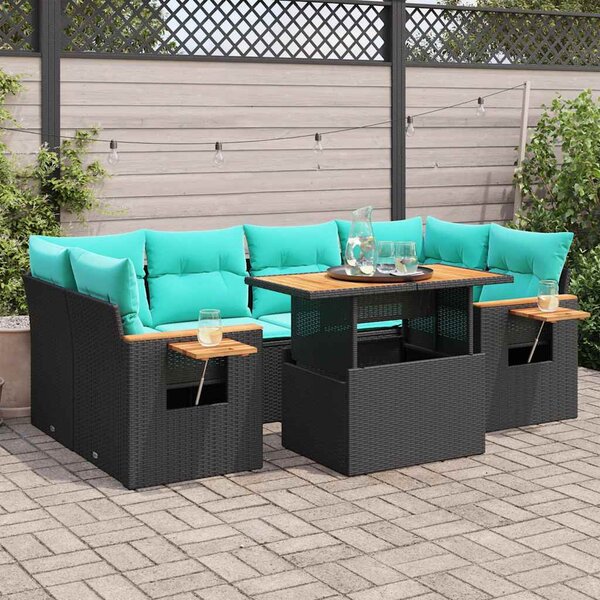 7 részes fekete polyrattan kerti ülőgarnitúra párnával