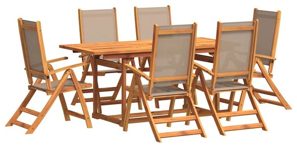 7 részes tömör akácfa és textilén kerti étkezőgarnitúra
