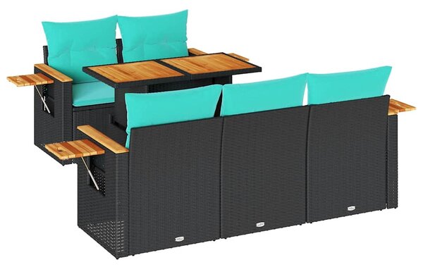 6 részes fekete polyrattan kerti ülőgarnitúra párnákkal