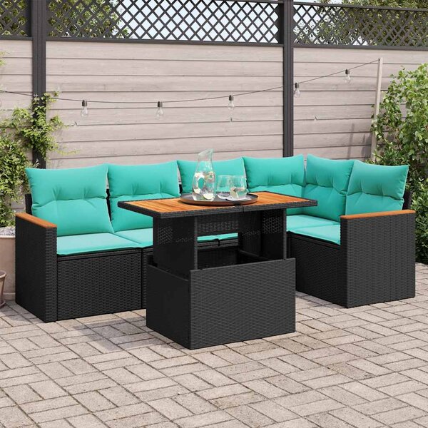 6 részes fekete polyrattan kerti ülőgarnitúra párnákkal