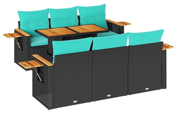 7 részes fekete polyrattan kerti ülőgarnitúra párnával