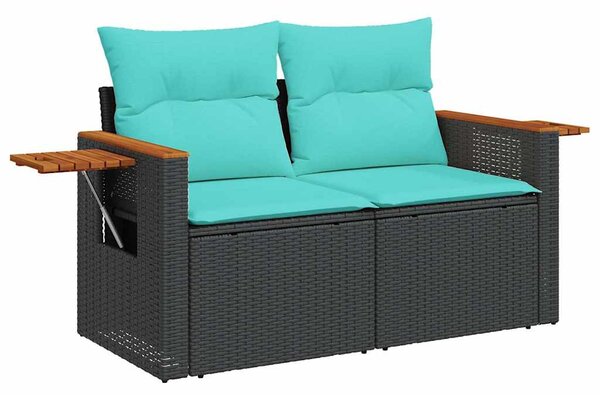 7 részes fekete polyrattan kerti ülőgarnitúra párnával