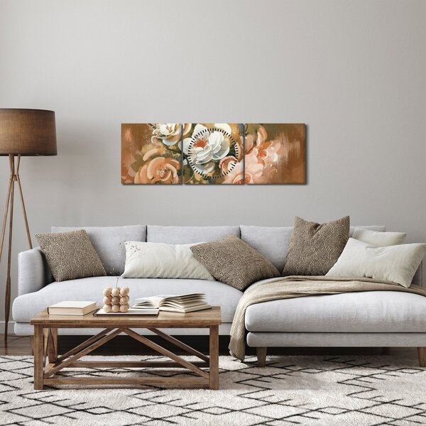 Kép - Festett csokor virág (órával) (90x30 cm)