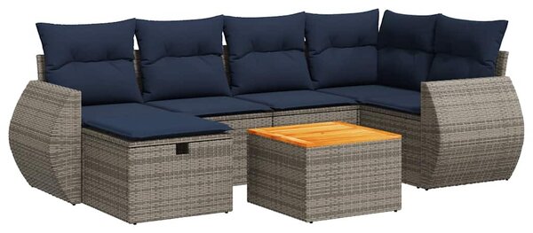 7 részes szürke polyrattan kerti ülőgarnitúra párnákkal