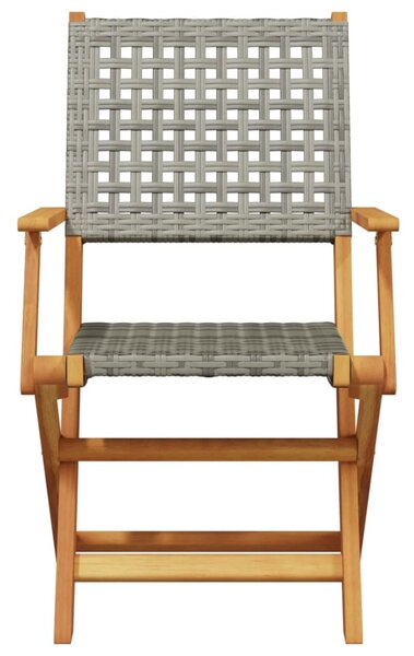 5 részes szürke polyrattan és tömör fa kerti étkezőgarnitúra