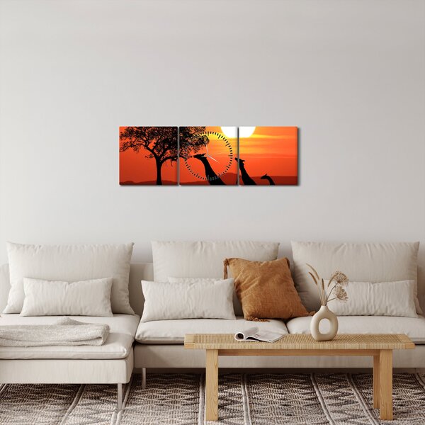 Zsiráfok képe naplementekor (órával) (90x30 cm)