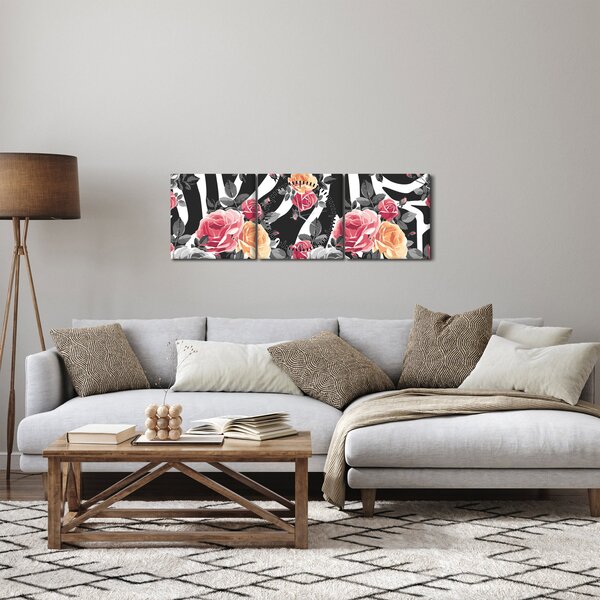 Virágzó rózsák képe (órával) (90x30 cm)