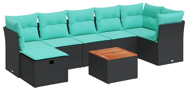 8 részes fekete polyrattan kerti ülőgarnitúra párnákkal