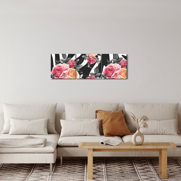 Virágzó rózsák képe (órával) (90x30 cm)
