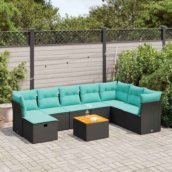 9 részes fekete polyrattan kerti ülőgarnitúra párnákkal