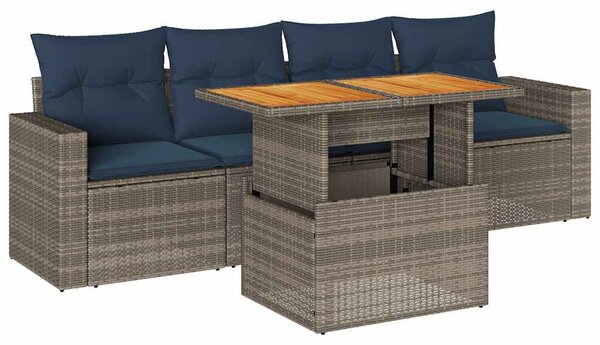 5 részes szürke polyrattan kerti ülőgarnitúra párnákkal