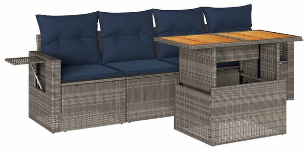 5 részes szürke polyrattan kerti ülőgarnitúra párnákkal
