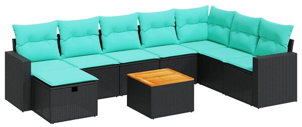 9 részes fekete polyrattan kerti ülőgarnitúra párnákkal