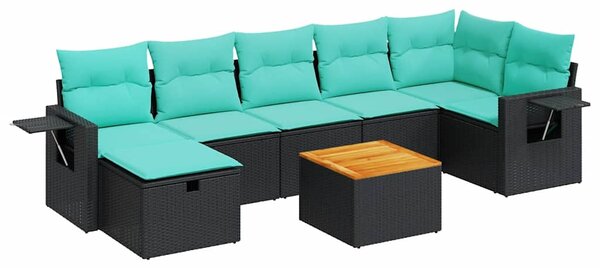 8 részes fekete polyrattan kerti ülőgarnitúra párnákkal