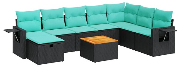 9 részes fekete polyrattan kerti ülőgarnitúra párnákkal