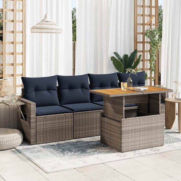 5 részes szürke polyrattan kerti ülőgarnitúra párnákkal