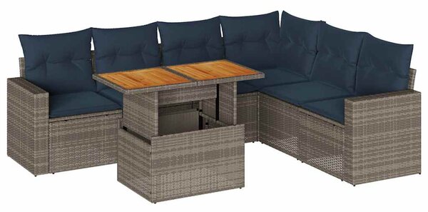 7 részes szürke polyrattan kerti ülőgarnitúra párnákkal