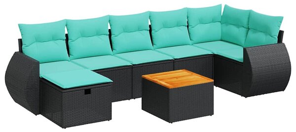 8 részes fekete polyrattan kerti ülőgarnitúra párnákkal
