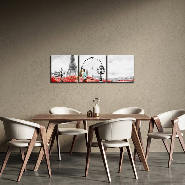 Kép - szerelmesek Párizsban (órával) (90x30 cm)