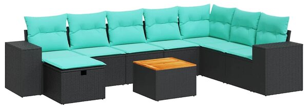 9 részes fekete polyrattan kerti ülőgarnitúra párnákkal