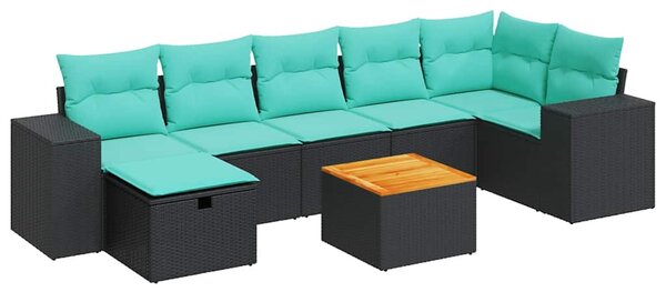 8 részes fekete polyrattan kerti ülőgarnitúra párnákkal