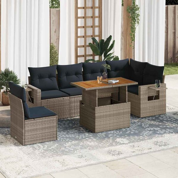 7 részes szürke polyrattan kerti ülőgarnitúra párnákkal