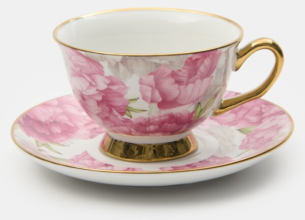 Sinsay - Virágmintás csésze aljjal arany szegéllyel - rózsaszín