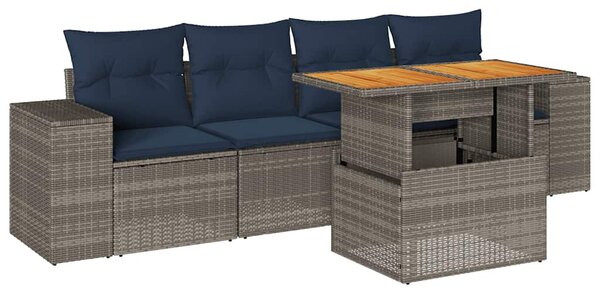 5 részes szürke polyrattan kerti ülőgarnitúra párnákkal
