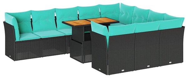 11 részes fekete polyrattan kerti ülőgarnitúra párnákkal