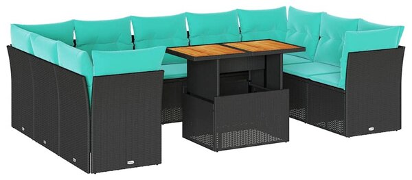 10 részes fekete polyrattan kerti ülőgarnitúra párnákkal