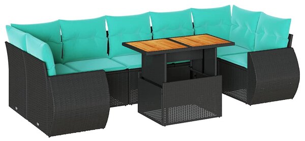 8 részes fekete polyrattan kerti ülőgarnitúra párnákkal