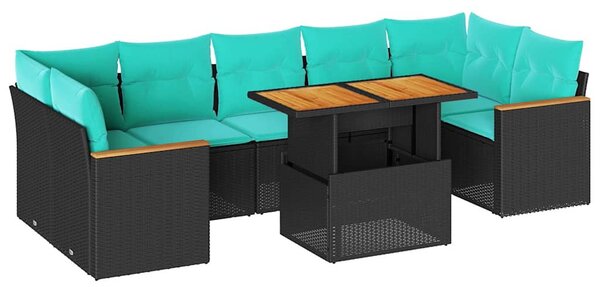 8 részes fekete polyrattan kerti ülőgarnitúra párnákkal