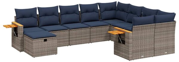 10 részes szürke polyrattan kerti ülőgarnitúra párnával