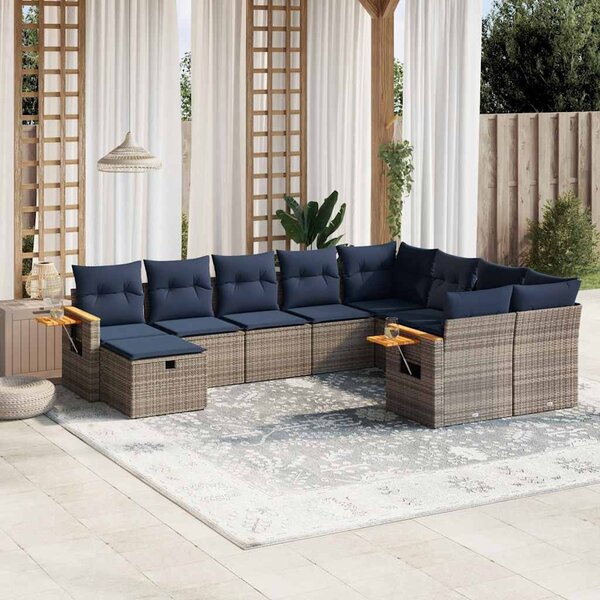 10 részes szürke polyrattan kerti ülőgarnitúra párnával