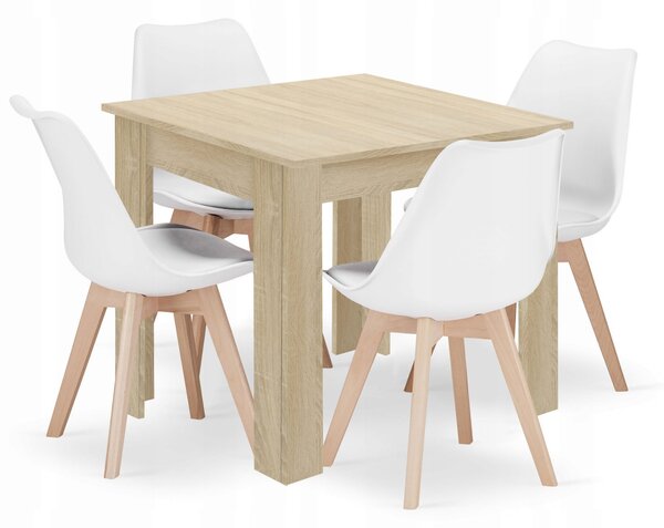 Sonoma étkezőszett – 80×80 cm-es négyzet asztal + 4 db MARK szék fehér/natúr láb