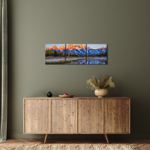 A havas hegycsúcsok képe (órával) (90x30 cm)