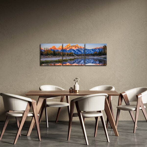 A havas hegycsúcsok képe (órával) (90x30 cm)