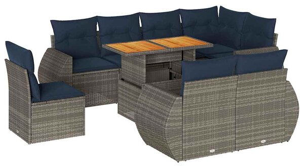 9 részes szürke polyrattan kerti ülőgarnitúra párnákkal