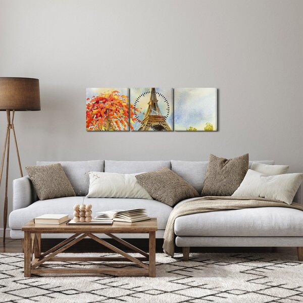 Festett kép az Eiffel-torony (órával) (90x30 cm)