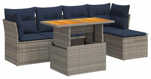 6 részes szürke polyrattan kerti ülőgarnitúra párnákkal