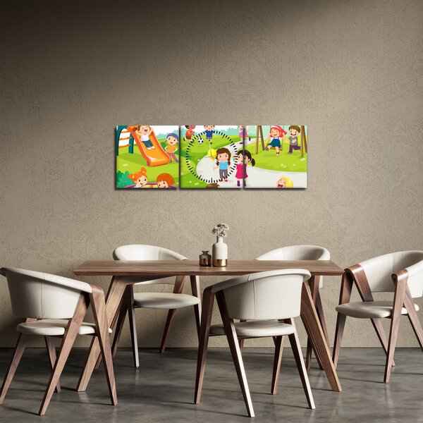 Kép a gyermekek szórakozásáról a homokozóban (órával) (90x30 cm)