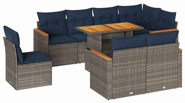 9 részes szürke polyrattan kerti ülőgarnitúra párnákkal