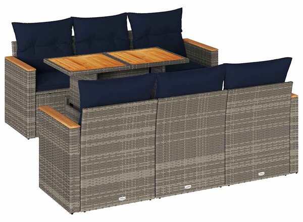 7 részes szürke polyrattan kerti ülőgarnitúra párnákkal
