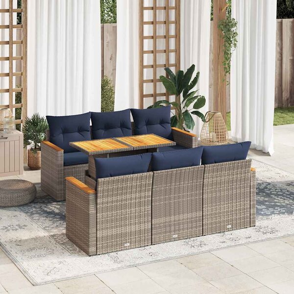 7 részes szürke polyrattan kerti ülőgarnitúra párnákkal