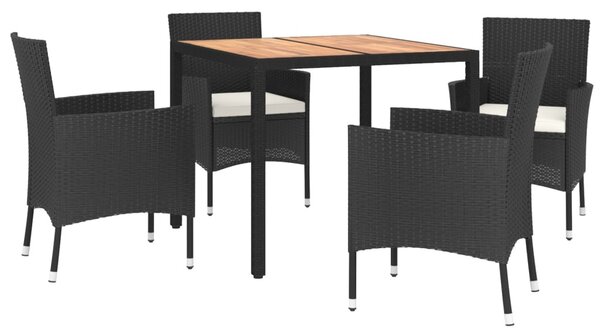 5 részes fekete polyrattan kerti étkezőgarnitúra párnákkal